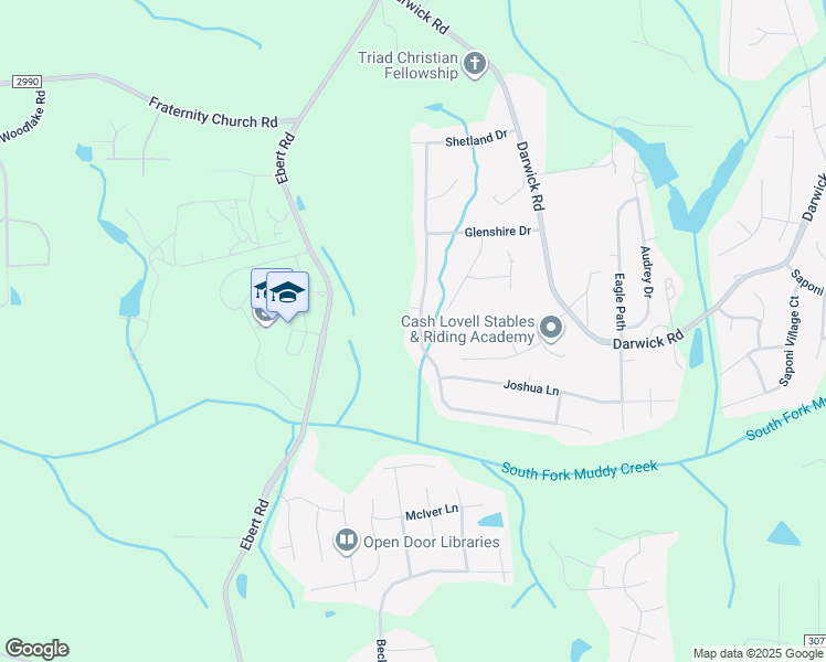 map of restaurants, bars, coffee shops, grocery stores, and more near 2070 Denise Lane in Winston-Salem