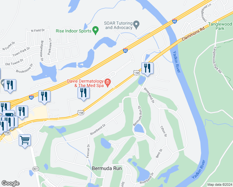 map of restaurants, bars, coffee shops, grocery stores, and more near 223 Ivy Circle in Advance