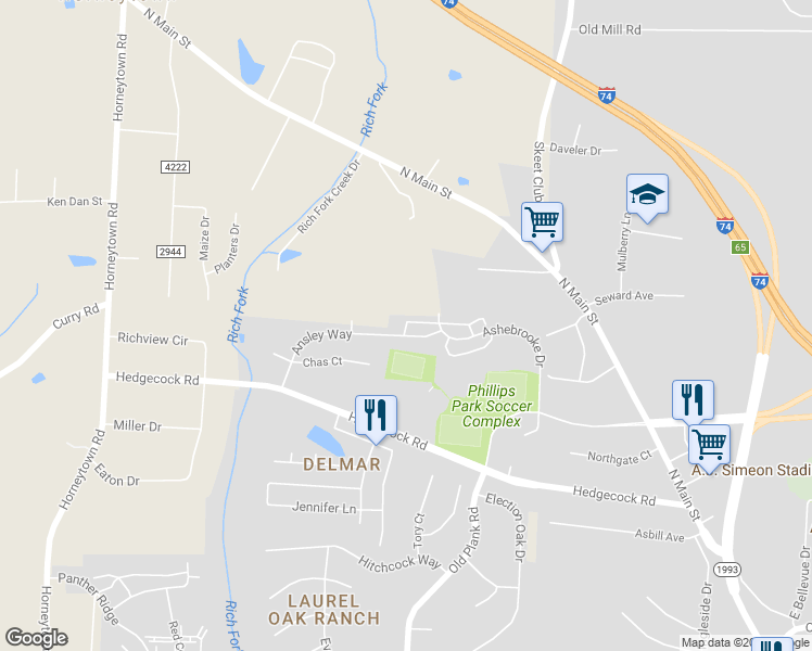 map of restaurants, bars, coffee shops, grocery stores, and more near 465 Dunwood Drive in High Point