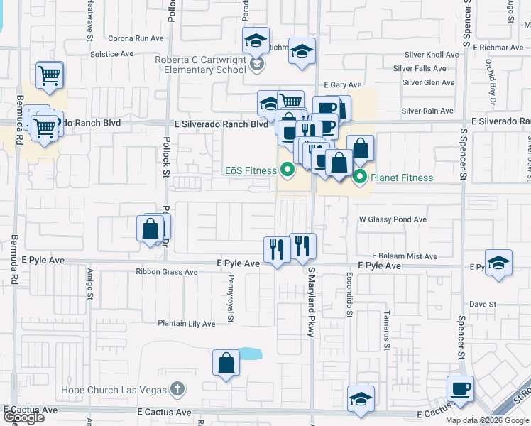 map of restaurants, bars, coffee shops, grocery stores, and more near 1060 Wild Fern Court in Las Vegas