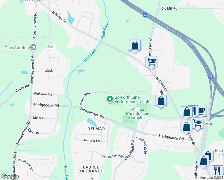 map of restaurants, bars, coffee shops, grocery stores, and more near 480 Dunwood Drive in High Point