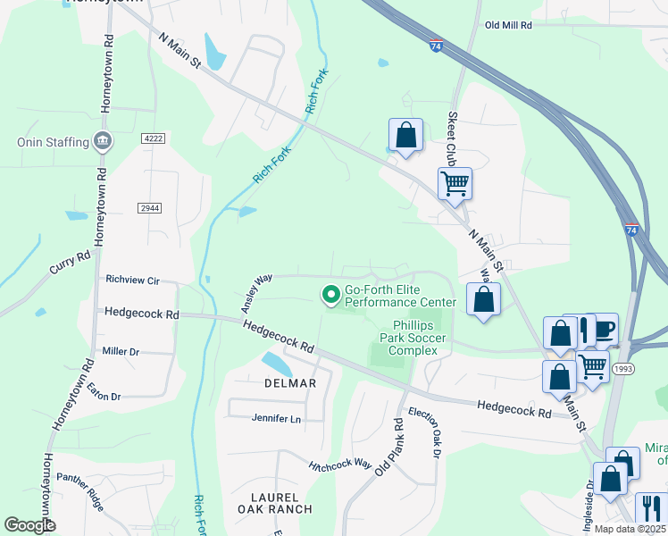 map of restaurants, bars, coffee shops, grocery stores, and more near 480 Dunwood Drive in High Point