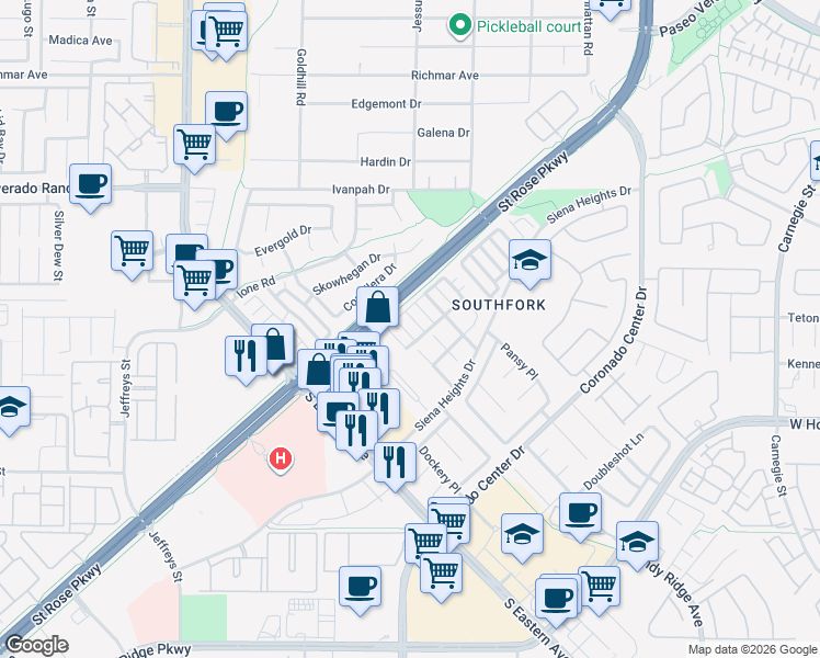 map of restaurants, bars, coffee shops, grocery stores, and more near 506 Chestnut View Place in Henderson