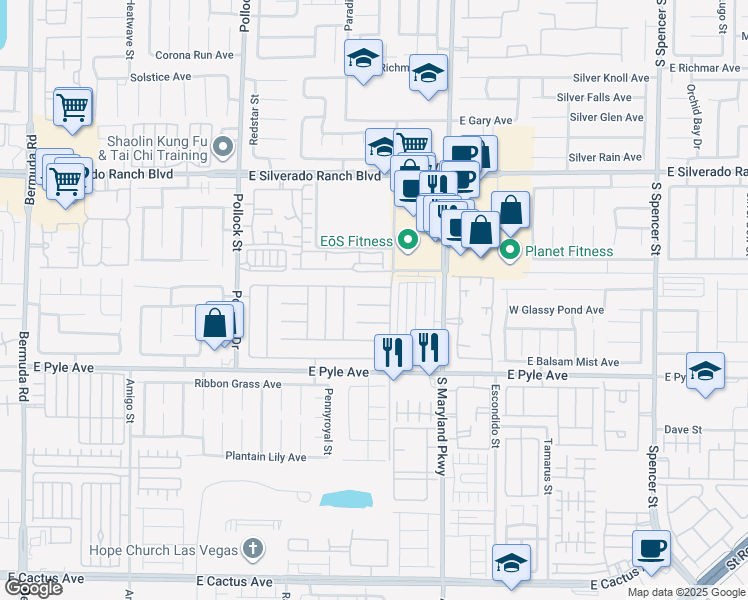 map of restaurants, bars, coffee shops, grocery stores, and more near 1060 Wild Fern Court in Las Vegas