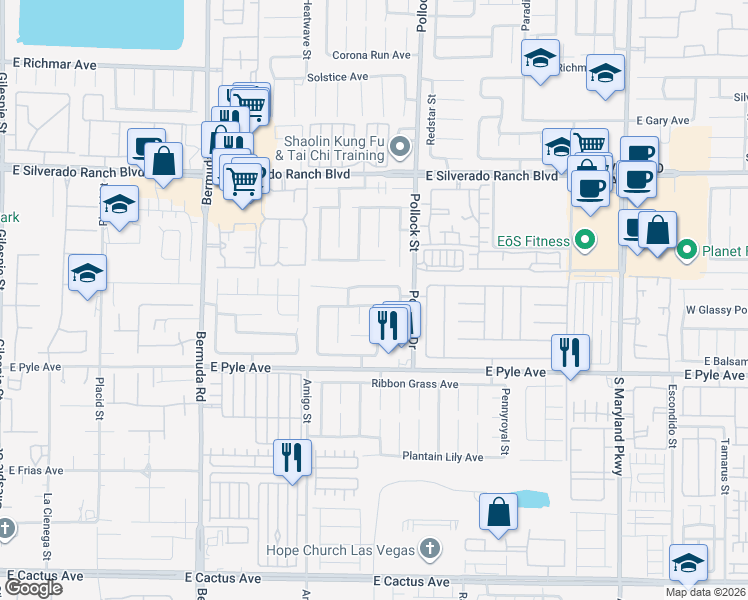 map of restaurants, bars, coffee shops, grocery stores, and more near 720 Gritty Garnet Avenue in Las Vegas