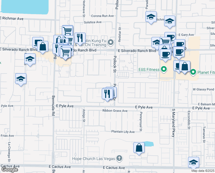 map of restaurants, bars, coffee shops, grocery stores, and more near 744 Gritty Garnet Avenue in Las Vegas