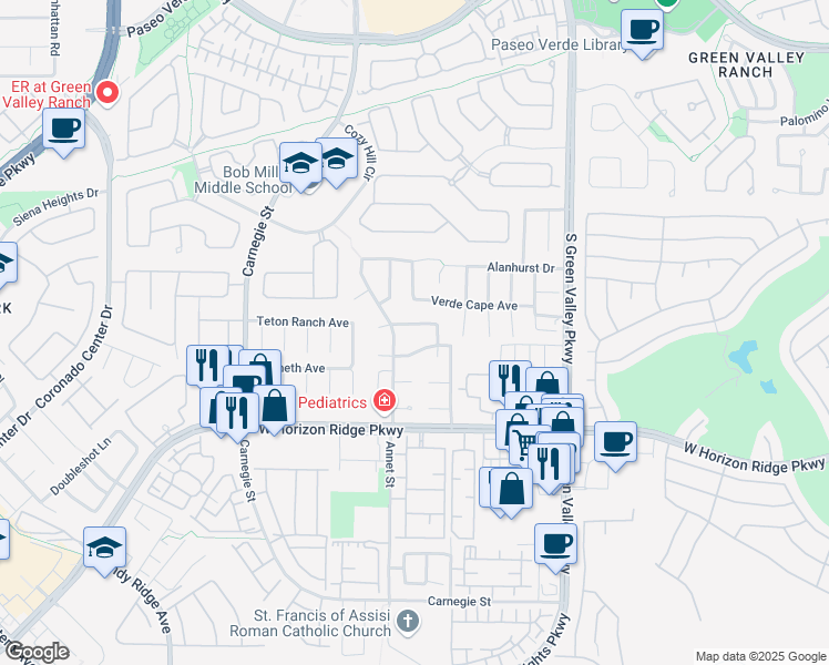 map of restaurants, bars, coffee shops, grocery stores, and more near 2255 Early Frost Avenue in Henderson