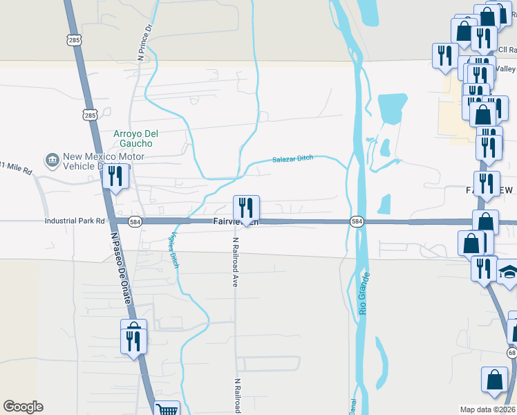 map of restaurants, bars, coffee shops, grocery stores, and more near 701 Angel Duran Drive in Española
