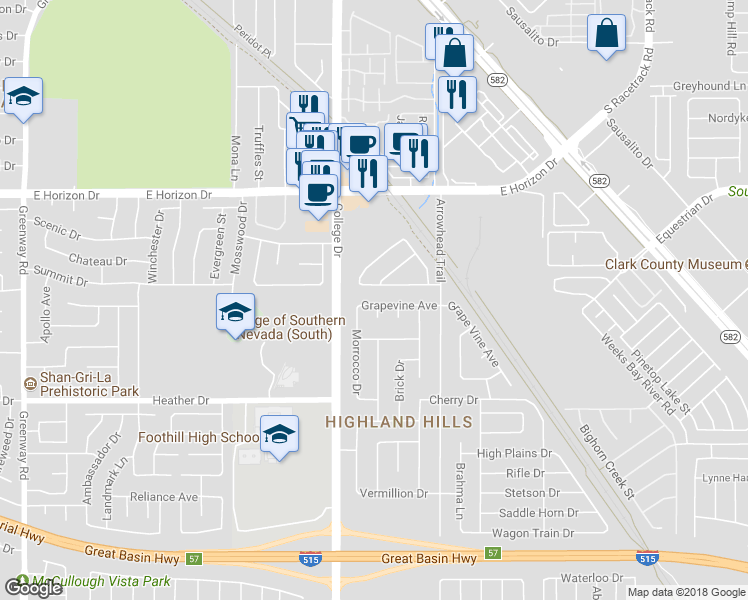 map of restaurants, bars, coffee shops, grocery stores, and more near 775 Grape Vine Avenue in Henderson