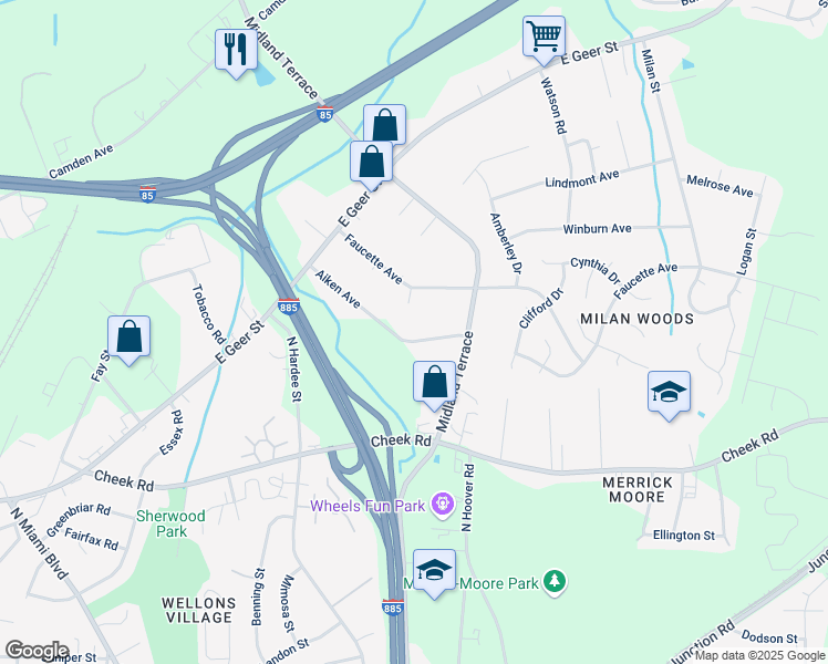 map of restaurants, bars, coffee shops, grocery stores, and more near 2103 Aiken Avenue in Durham