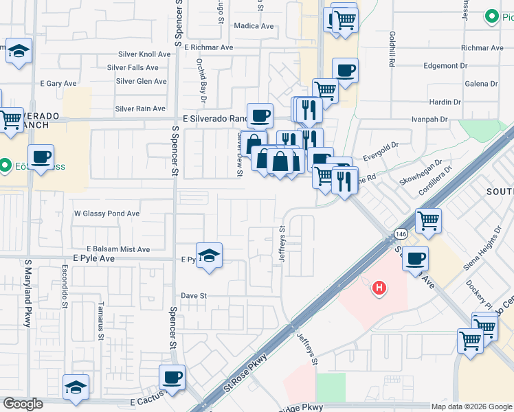 map of restaurants, bars, coffee shops, grocery stores, and more near 9942 Shallot Court in Las Vegas
