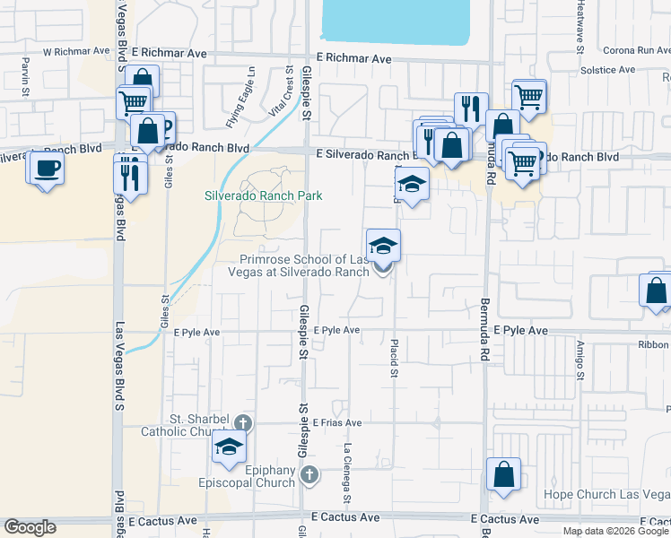 map of restaurants, bars, coffee shops, grocery stores, and more near 220 Wellspring Avenue in Las Vegas