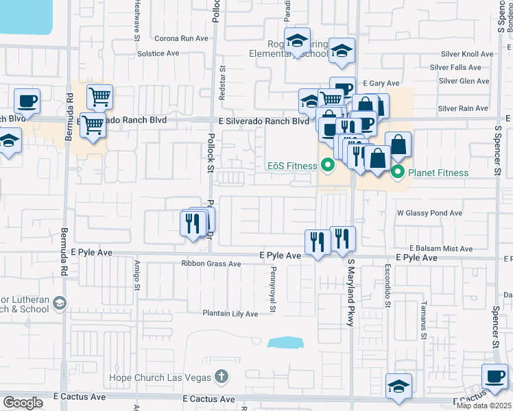 map of restaurants, bars, coffee shops, grocery stores, and more near 930 Dancing Rain Court in Las Vegas