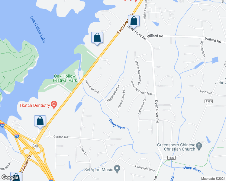 map of restaurants, bars, coffee shops, grocery stores, and more near 1913 Middlewood Court in High Point