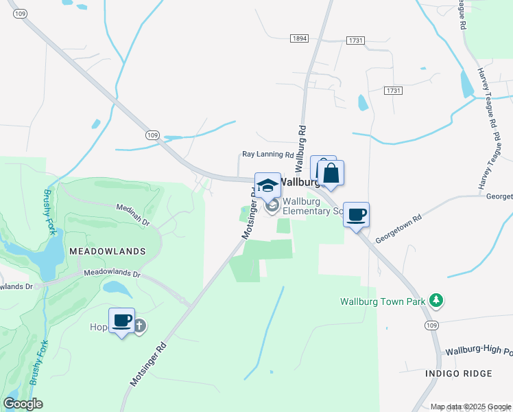 map of restaurants, bars, coffee shops, grocery stores, and more near 175 Motsinger Road in Winston-Salem
