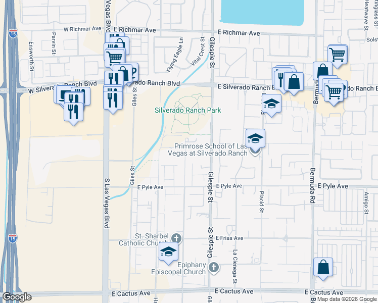 map of restaurants, bars, coffee shops, grocery stores, and more near 156 Wellspring Avenue in Las Vegas