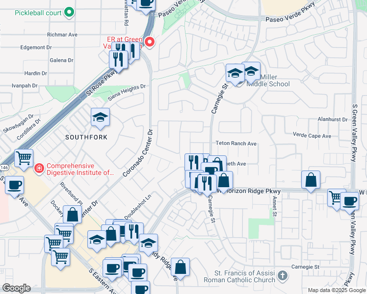 map of restaurants, bars, coffee shops, grocery stores, and more near 522 Enchanted Lakes Dr in Henderson