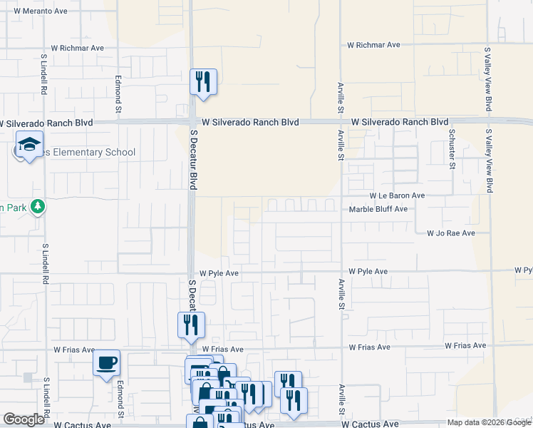 map of restaurants, bars, coffee shops, grocery stores, and more near 4625 Honey Hills Avenue in Las Vegas