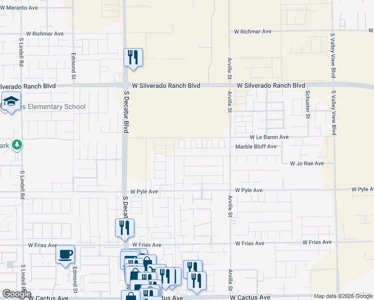 map of restaurants, bars, coffee shops, grocery stores, and more near 4611 West Le Baron Avenue in Las Vegas