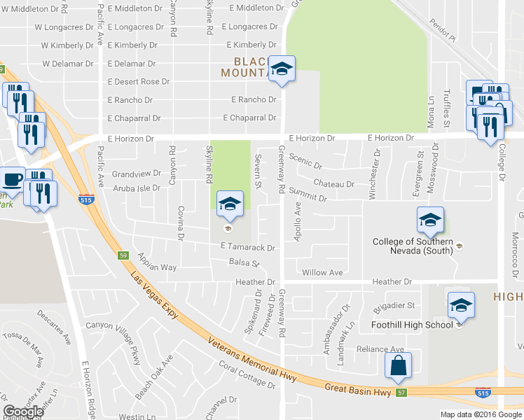 map of restaurants, bars, coffee shops, grocery stores, and more near 382 Summerland Drive in Henderson
