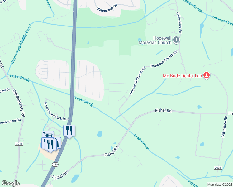 map of restaurants, bars, coffee shops, grocery stores, and more near 644 Ellabell Drive in Winston-Salem