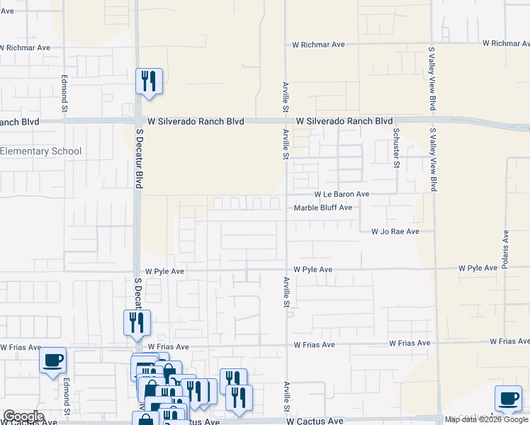 map of restaurants, bars, coffee shops, grocery stores, and more near 4455 Honey Hills Avenue in Las Vegas