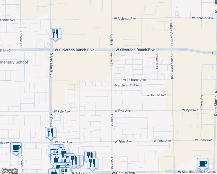 map of restaurants, bars, coffee shops, grocery stores, and more near 4423 Honey Hills Avenue in Las Vegas