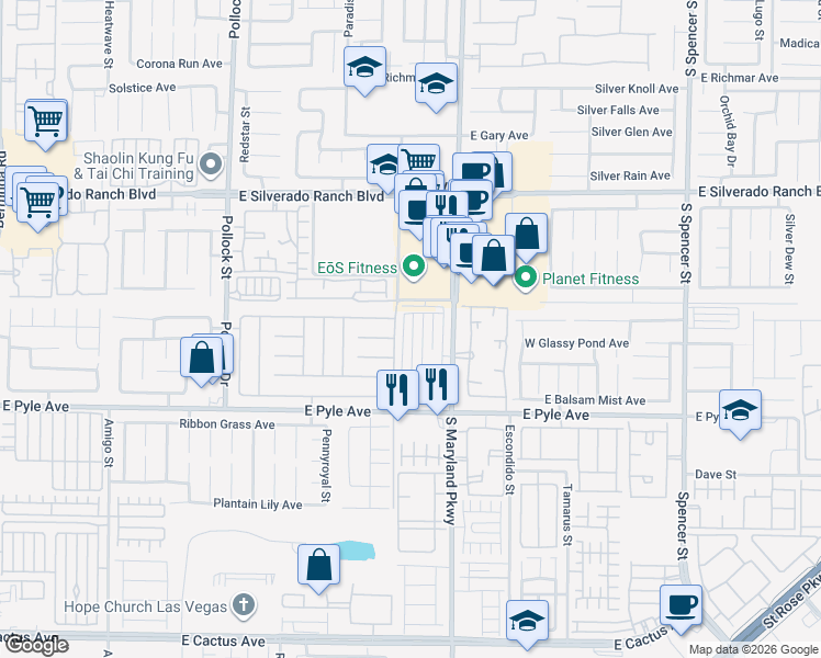 map of restaurants, bars, coffee shops, grocery stores, and more near 9943 Delicate Dew Street in Las Vegas