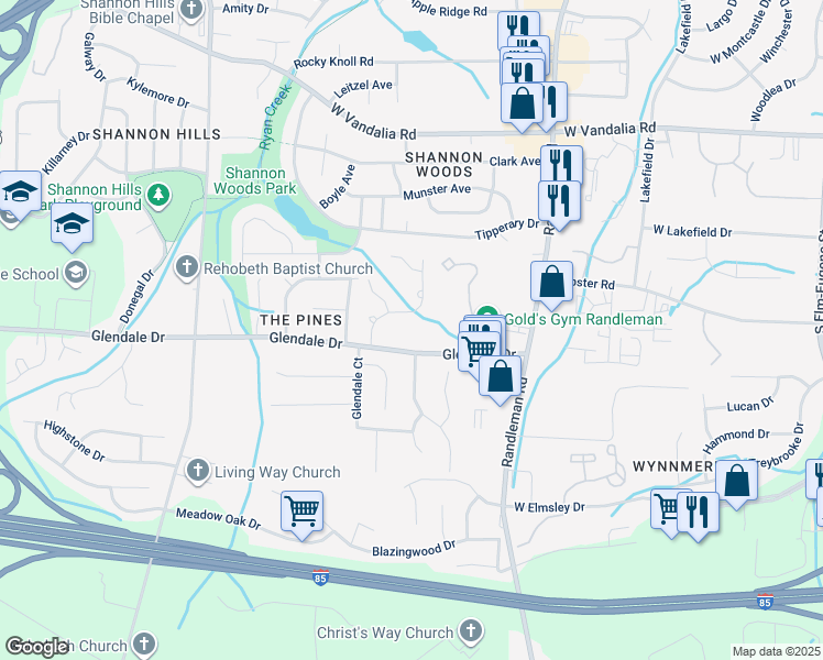 map of restaurants, bars, coffee shops, grocery stores, and more near 702 Glendale Drive in Greensboro