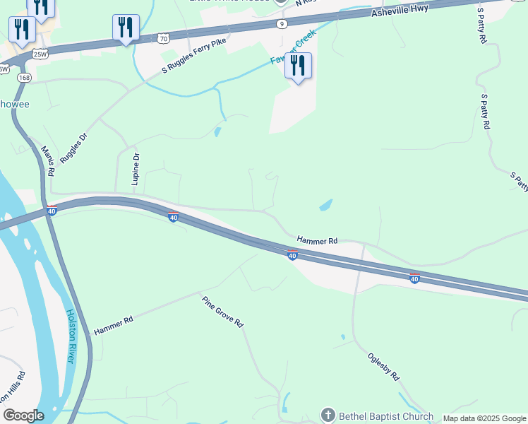 map of restaurants, bars, coffee shops, grocery stores, and more near 6453 Manis Road in Knoxville