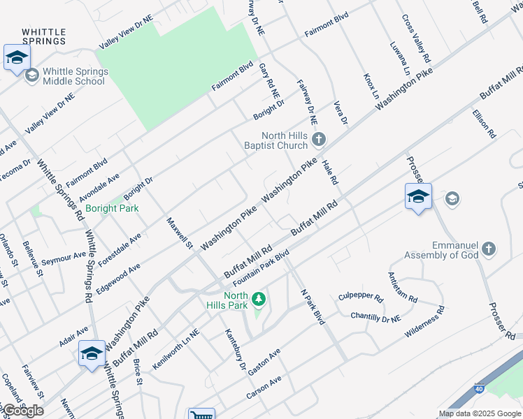 map of restaurants, bars, coffee shops, grocery stores, and more near 3120 Washington Pike in Knoxville