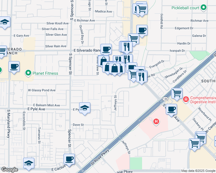 map of restaurants, bars, coffee shops, grocery stores, and more near 9942 Shallot Court in Las Vegas