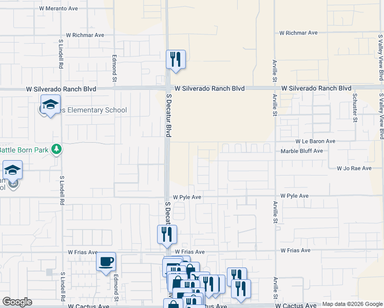 map of restaurants, bars, coffee shops, grocery stores, and more near 4790 West Le Baron Avenue in Las Vegas