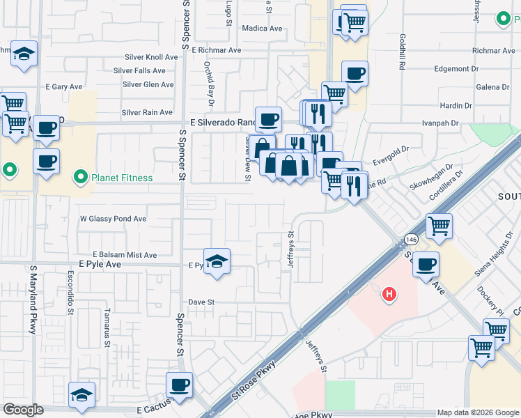 map of restaurants, bars, coffee shops, grocery stores, and more near 2095 Dragonslayer Avenue in Las Vegas