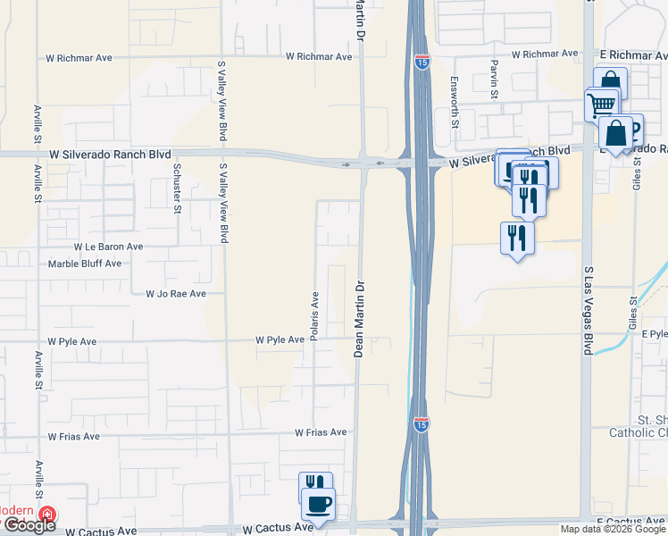 map of restaurants, bars, coffee shops, grocery stores, and more near 3370 West Jo Rae Avenue in Las Vegas