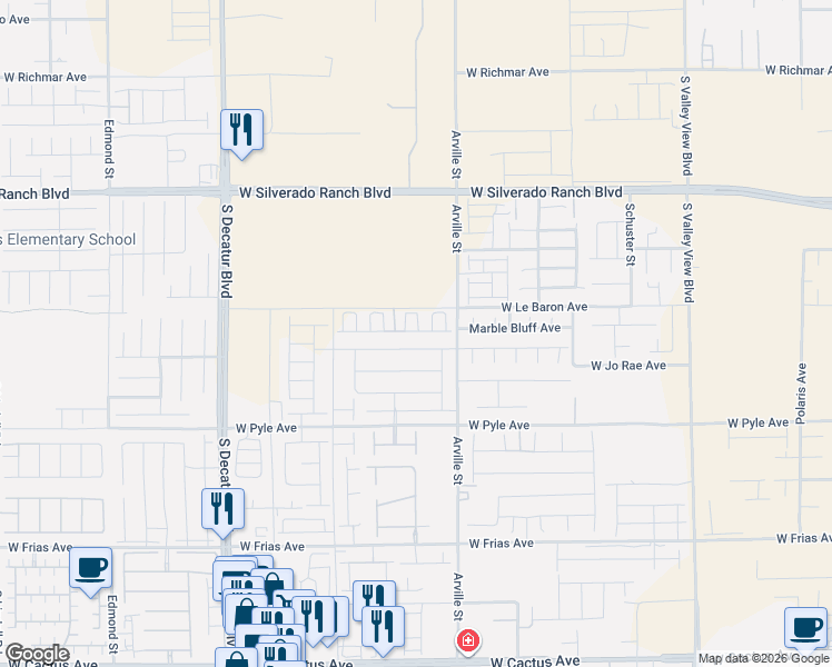 map of restaurants, bars, coffee shops, grocery stores, and more near 4455 Honey Hills Avenue in Las Vegas