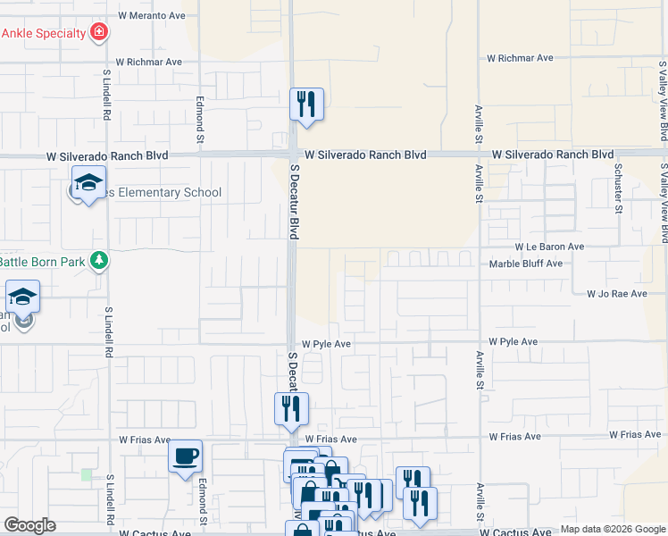 map of restaurants, bars, coffee shops, grocery stores, and more near 4790 West Le Baron Avenue in Las Vegas