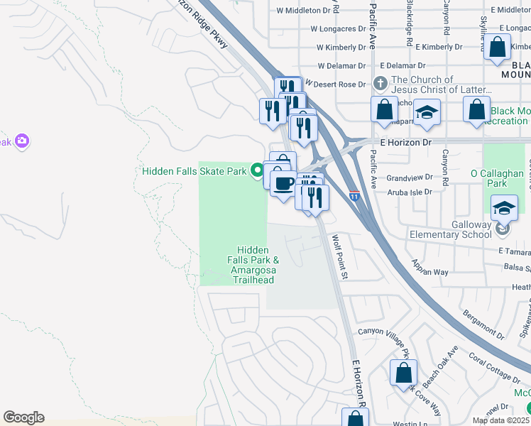 map of restaurants, bars, coffee shops, grocery stores, and more near 2821 West Horizon Drive in Henderson