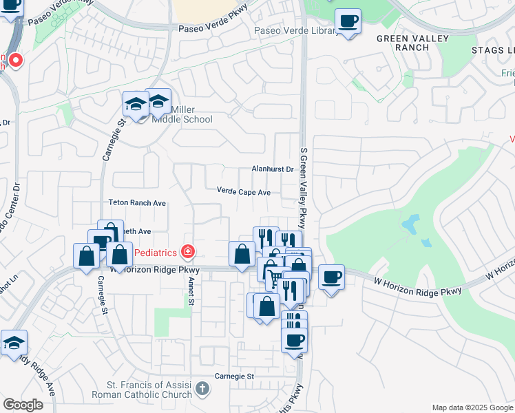 map of restaurants, bars, coffee shops, grocery stores, and more near 508 Beaconwood Street in Henderson
