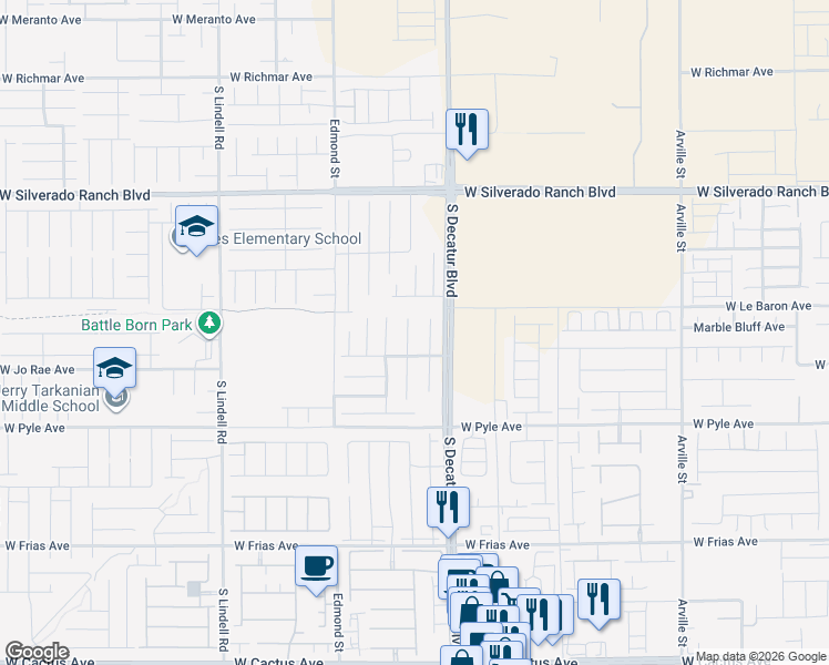 map of restaurants, bars, coffee shops, grocery stores, and more near 9948 Bay Stone Street in Las Vegas