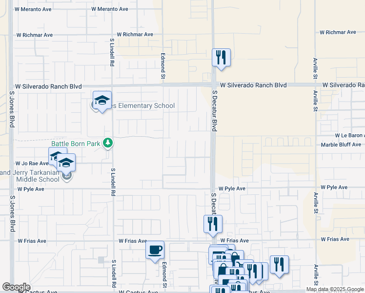 map of restaurants, bars, coffee shops, grocery stores, and more near 9949 Cape May Street in Las Vegas