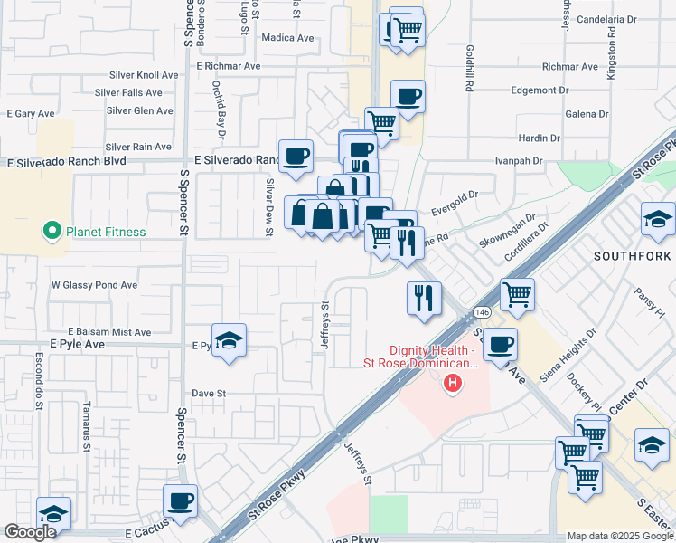 map of restaurants, bars, coffee shops, grocery stores, and more near 5320 Ione Road in Henderson