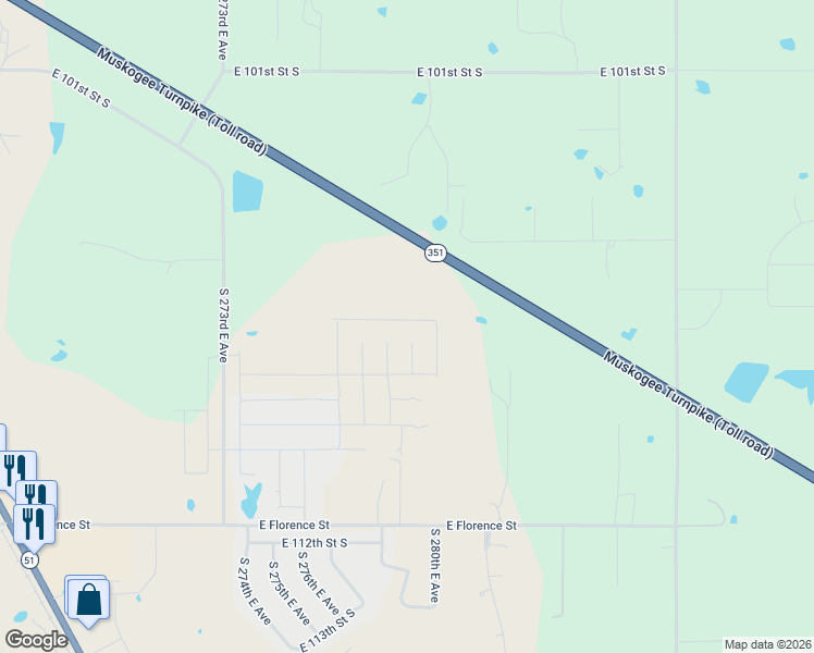 map of restaurants, bars, coffee shops, grocery stores, and more near Muskogee Turnpike in Coweta