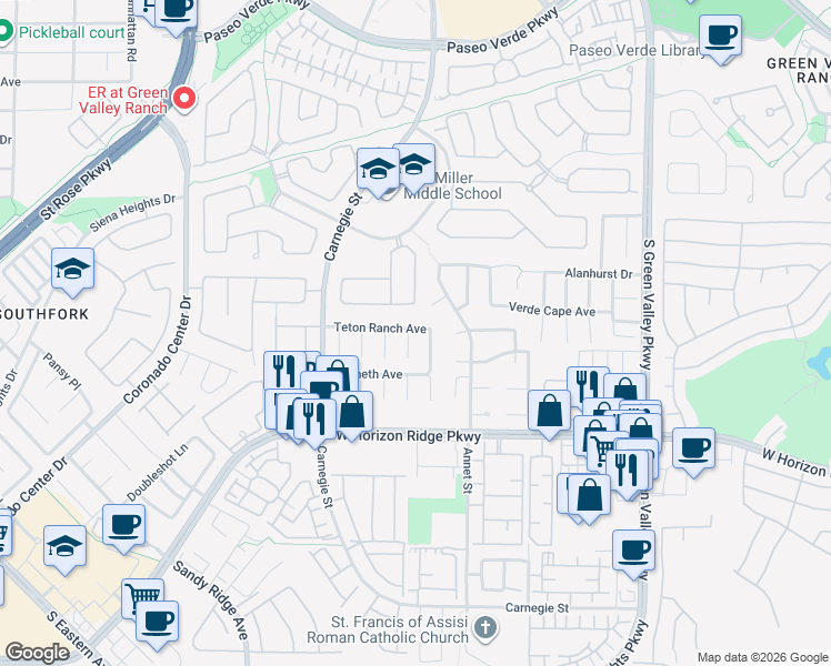 map of restaurants, bars, coffee shops, grocery stores, and more near 500 Short Crest Court in Henderson