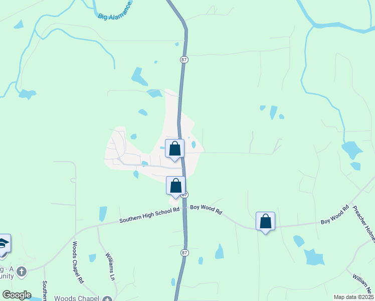 map of restaurants, bars, coffee shops, grocery stores, and more near 2771 North Carolina 87 in Graham
