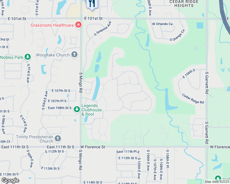 map of restaurants, bars, coffee shops, grocery stores, and more near 4300 South Quinoa Avenue in Broken Arrow