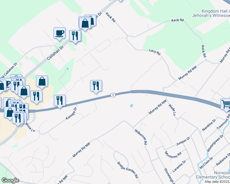 map of restaurants, bars, coffee shops, grocery stores, and more near 6334 Clinton Highway in Knoxville