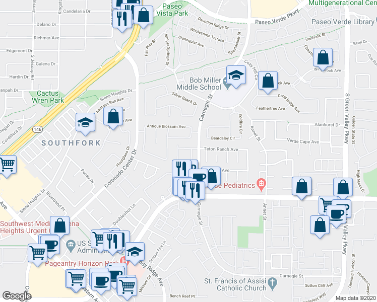 map of restaurants, bars, coffee shops, grocery stores, and more near 509 Chance Cove Drive in Henderson