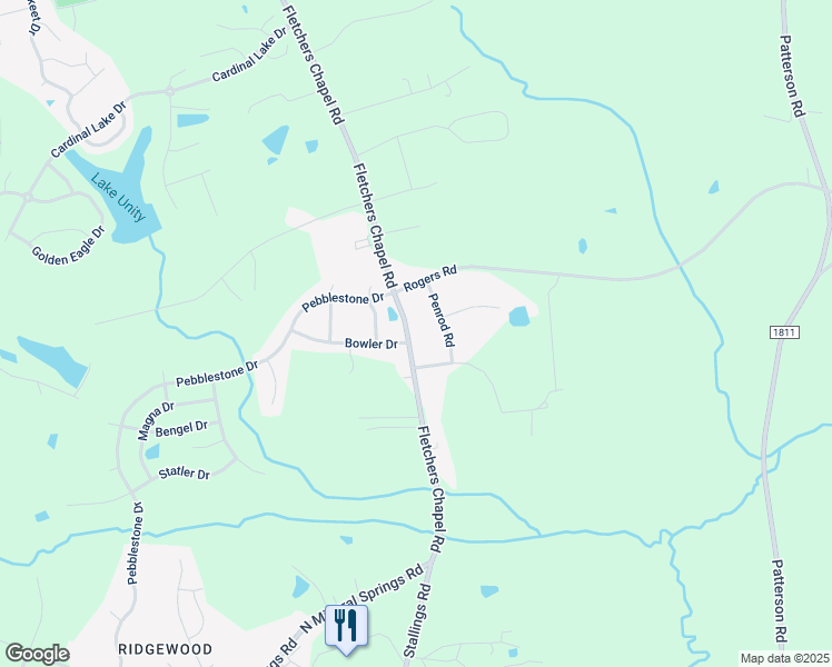 map of restaurants, bars, coffee shops, grocery stores, and more near 1812 Fletchers Chapel Road in Durham