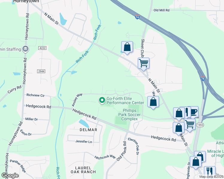 map of restaurants, bars, coffee shops, grocery stores, and more near 452 Dunwood Drive in High Point